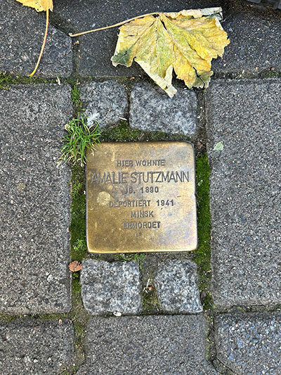 The Stolperstein for Amalie, laid by her son Abraham outside their former home