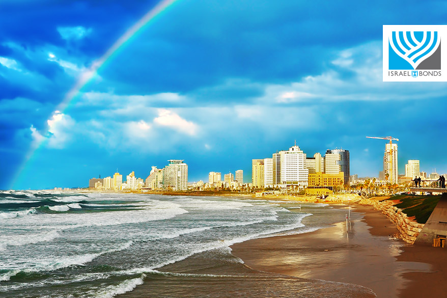 Rainbow over Tel Aviv beach, Israel